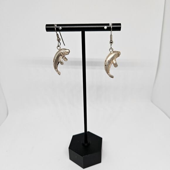 Manatee Gentle Sea Cow Coastal 925 Sterling Silver Dangle Drop Earrings - Picture 2 of 6